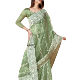 Embroidered Organza Saree – Arpitaed Saree With Piping Border
