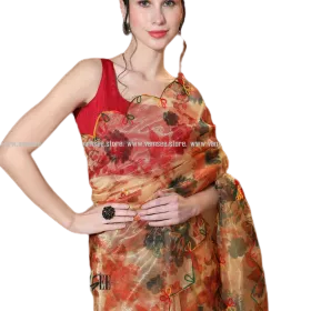 Multicolor Digital Printed Organza Saree
