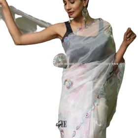 Pearl White Gotawork Organza Saree