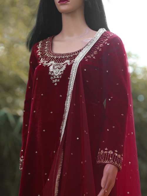 Red Suit Set with Net dupatta