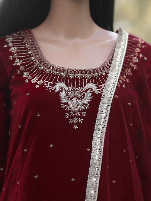 Red Suit Set with Net dupatta