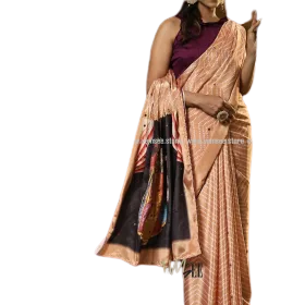 Bright Peach Georgette Digital Printed Saree