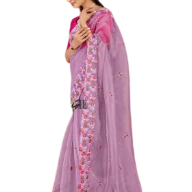 Floral Embroidered Organza Saree – Manali