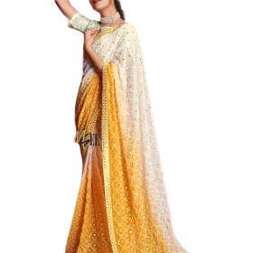 Embroidered With Sequence Work Georgette Saree – Yellow Seq 1