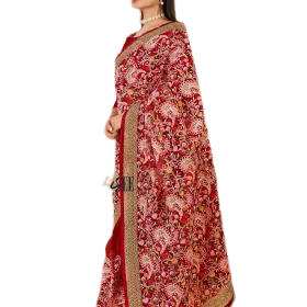 Floral Embroidered With Golden Border Saree – Patash