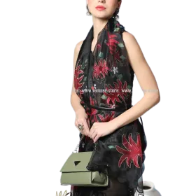Black And Red Printed Organza Saree