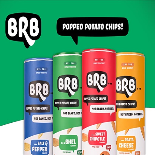 BRB Popped Potato Chips | Not Baked, Not Fried | 4 Tubs X 85 Grams | 4 Flavours - Bhel, Sweet Chipotle, Salt & Pepper, Pasta Cheese | 60% Less Fat | Low Calorie | Healthy Snack